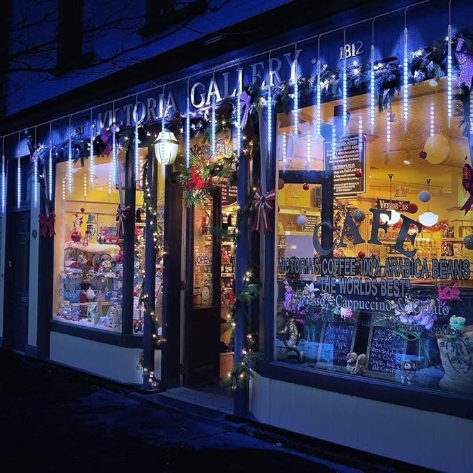 LED Meteor Shower Solar Lights Outdoor, Waterproof Garden Lights 30cm 10 Tubes 360LEDs Falling Lights Raindrop Lights,Holiday Party Wedding Christmas Tree Decoration String Lights (Blue)