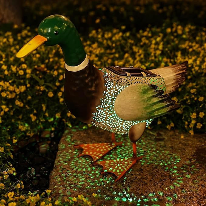 Metal Outdoor Duck,with Solar Light Duck Ornament, Metal Mallard Sculptures, for Backyard Patio Decor and Garden Lawn Decor, Mother's Day and Father's Day Gifts9.8H (Mallard)