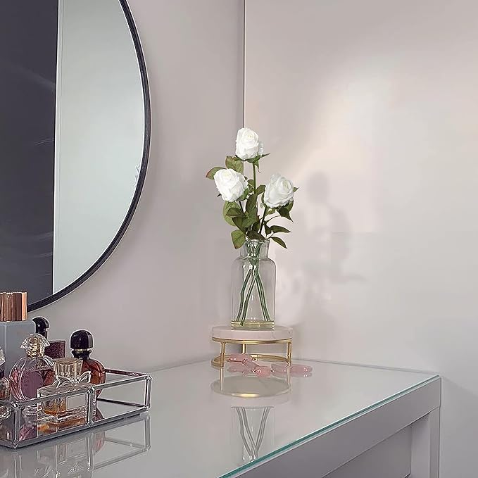 Artificial Realistic Roses White Flowers 24" Real Touch Silk Roses Bouquet Long Stems Rose Fake Roses Decor for Home Party Wedding Table Centerpieces Roses Realistic - 5 Pcs