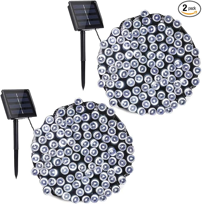 Toodour Solar Christmas Lights, 2 Packs Total 144ft 400 LED 8 Modes Solar String Lights, Waterproof Solar Outdoor Christmas Lights for Garden, Patio, Fence, Balcony, Christmas Tree Decor - White