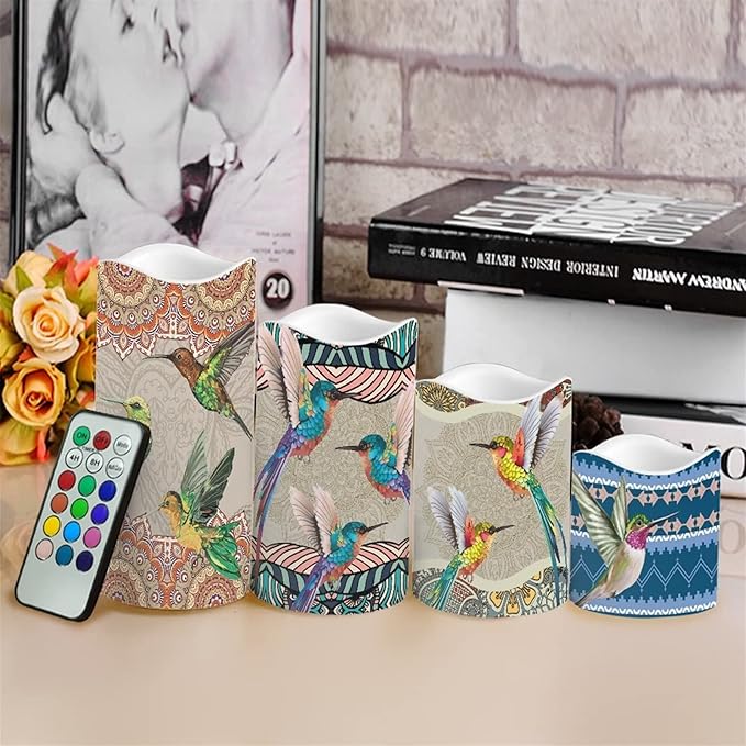 Ystardream Hummingbird Boho Flameless Candles Flicker Spring Summer Theme Decorative Decor for Wedding Date Proposal Easter Dinner Table Home Mother's Day Gift