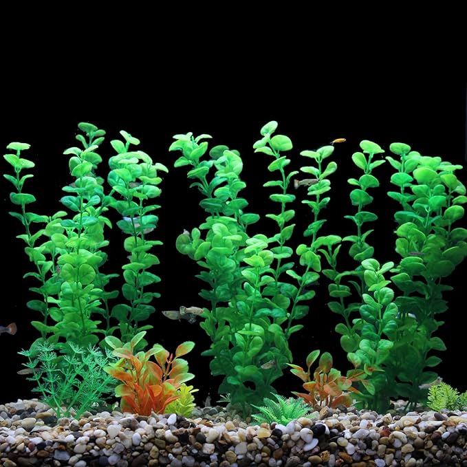 AQUANEAT Fish Tank Artificial Plants, Aquarium Plants Plastic, 12Inch Tall Green Decorations,10packs