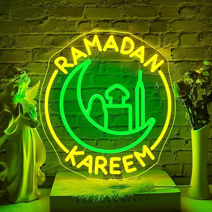 Ramadan Kareem Neon Sign Ramadan Decoration Neon Signs for Wall Decor Dimmable Ramadan Mubarak Neon Lights LED Light Up Sign for Islamic Bedroom Living Room Ramadan Celebration Gift Muslim Party