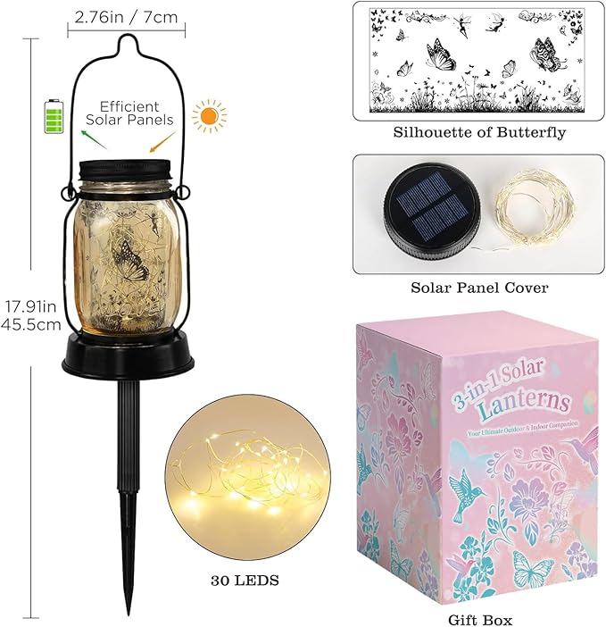 kyoryuger Butterfly Solar Lanterns, Gifts for Women Mom Grandma, Christmas Mom Gifts, Unique Birthday Gifts for Butterfly Lovers, Solar Garden Decoration Outside for Yard, Patio,Backyard,Porch