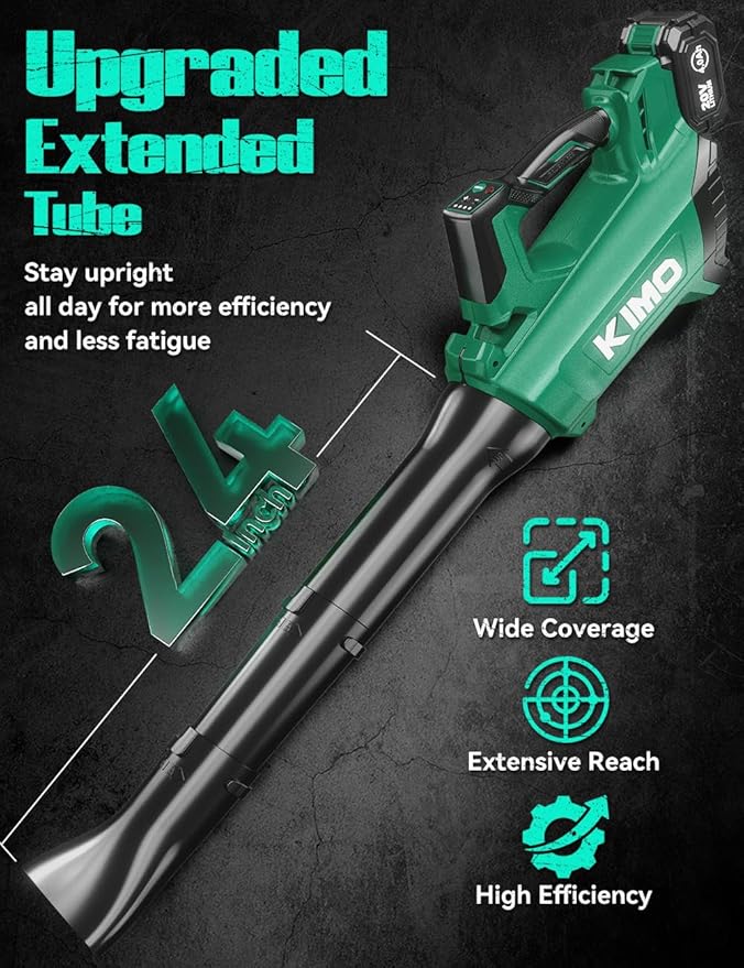 K I M O. Cordless Leaf Blower Vacuum Combo, 3 Nozzles&3 Modes for Inflation & Deflation, 20000RPM 150MPH Variable High Speed, 20Inch Extended Tube, 2 Pack 20V Battery Powered Leaf Blower for Lawn Care