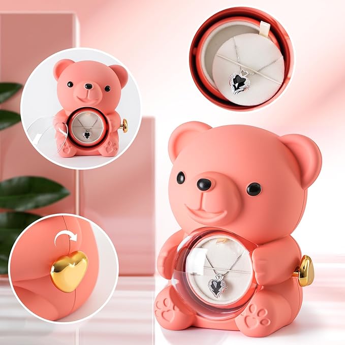 Cute Teddy Bear with Preserved Rose - A Real Rose Flower in Bear with Elegant Gift Box - Romantic Gift for Her in Mother's Day, Weddings, Anniversaries, and Bridal Showers (Pink)