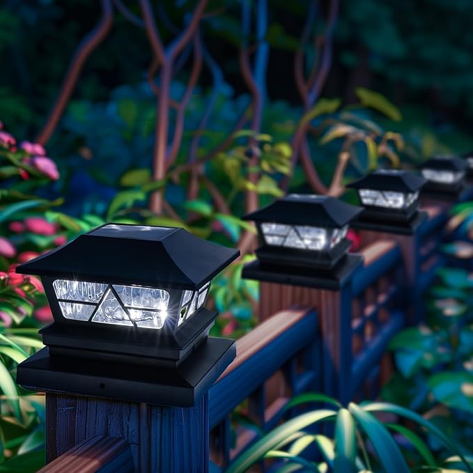 TW SHINE 4 Pack Solar Outdoor Fence Post Lights, 2 Modes Post Cap Lights Waterproof Color Changing Warm White/Cool White for Yard, Garden, Porch, Patio Decor, for 4x4 5x5 6x6 Wood Posts