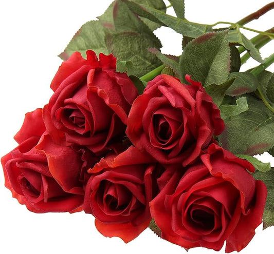 Artificial Realistic Roses Red Flowers 24" Real Touch Silk Roses Bouquet Long Stems Rose for Flower Arrangement Fake Roses Decor for Home Party Wedding Table Centerpieces Roses Realistic - 5 Pcs