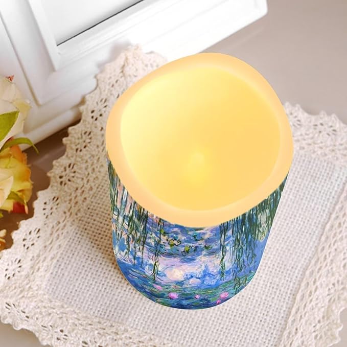 Ystardream Monet's Water Lily Flameless Candles with Timer Led Candles Flickering 4 Candle Sets for Home Decor,18 Key Remote Control，Dancing Flame, True Wax, Battery Powered.