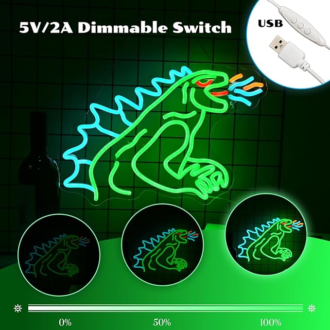 Monster Neon Sign Dimmable Dinosaur Neon Signs for Wall Decor LED USB Powered Anime Neon Light Sign for Bedroom Game Room Bar Party Club Man Cave Decoration Boys Birthday Gifts