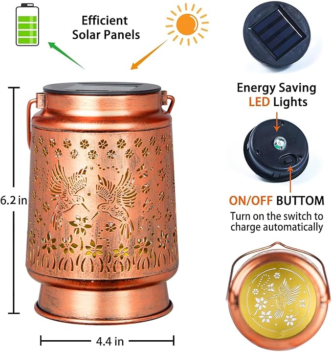 kyoryuger Hummingbird Solar Lanterns Outdoor Hummingbird Gifts for Women Mom Grandma, Hummingbird Lovers Gifts, Birthaday for Mom Metal Decorative Lanterns for Yard Patio Lawn Solar Garden Decor