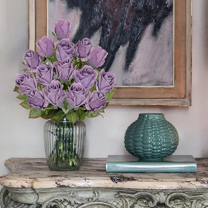 Artificial Realistic Roses Lilac Flowers 24" Real Touch Silk Roses Bouquet Long Stems Rose Fake Roses Decor for Home Party Wedding Table Centerpieces Roses Realistic - 5 Pcs