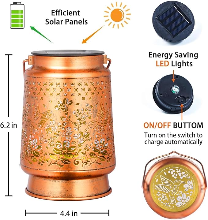 kyoryuger Hummingbird Solar Lanterns Color Changing Lantern Outdoor Decor Waterproof Retro Solar Lights Gifts for Women Mom Metal Bird Decorative LED Lanterns for Yard Patio Pathway Landscape Garden
