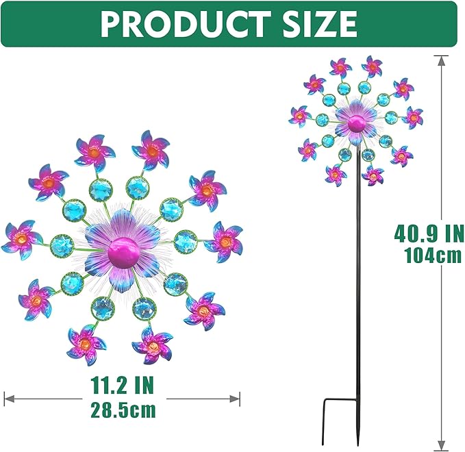 Solar Flower Wind Spinners for Yard and Garden, 40 Inch Solar Windmill Garden Whirligig Kinetic Spinners Decor for Lawn, Patio&Yard, Metal Wind Outdoor Sculpture