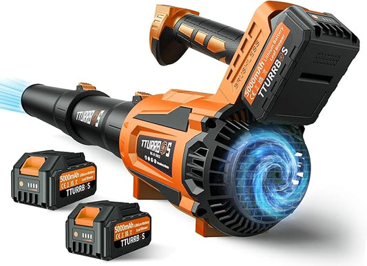 Leaf Blower Cordless - 650CFM Brushless Motor Leaf Blower with 6-Speed Control & Ergonomic Handle - Includes 2 x 5.0Ah Batteries & Fast Charger - Blowers for Lawn Care, Yard, Patio, Leaves, Snow, Dust