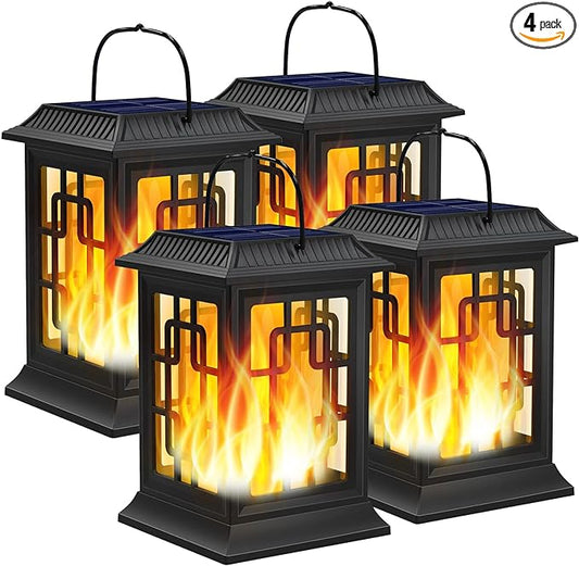 Solar Lanterns Outdoor Waterproof, Hanging Solar Lights for Outside Black Hanging Solar Powered Lantern Decorative for Garden Yard Patio, 4 Pack