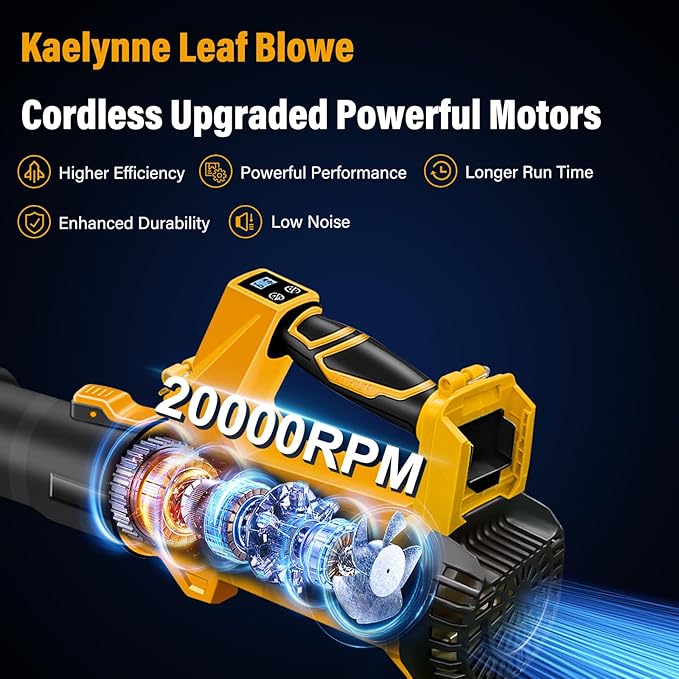 Leaf Blower Cordless, 20V Powerful Electric Leaf Blower with 2 Battery and Charger, 540 CFM/170 MPH Rechargeable Leaf Blowers, 6.0Ah Battery Powered Leaf Blowers for Lawn Care, 6 Speed Mode