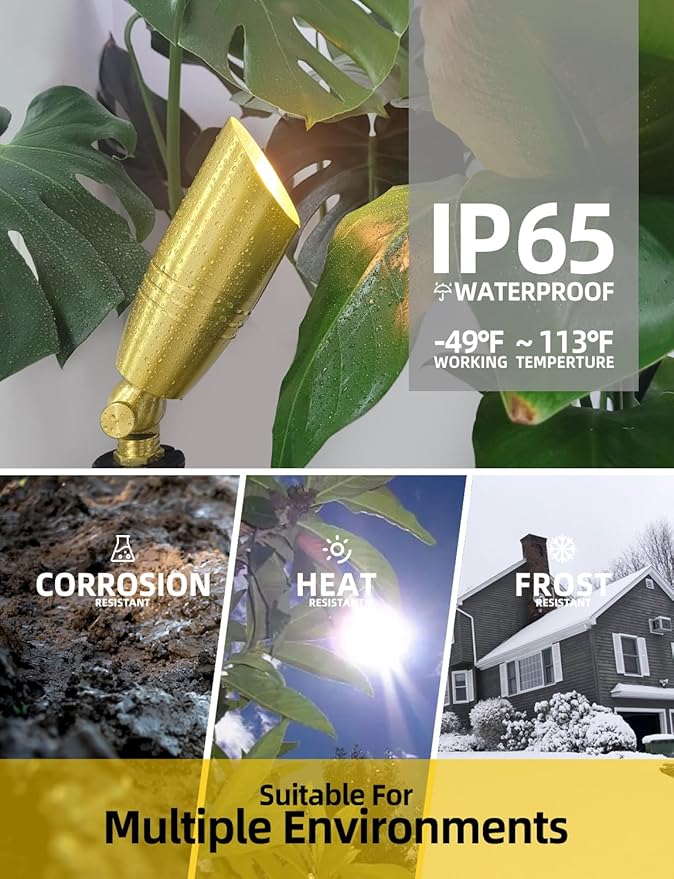 COLOER Die-cast Brass Landscape Spotlight 1-Pack with 5W Aluminum Housing LED MR16 Bulb,12V AC/DC Low Voltage Copper Outdoor Lighting, Directional Garden Patio Spot Up Light (102B Brass Finish)