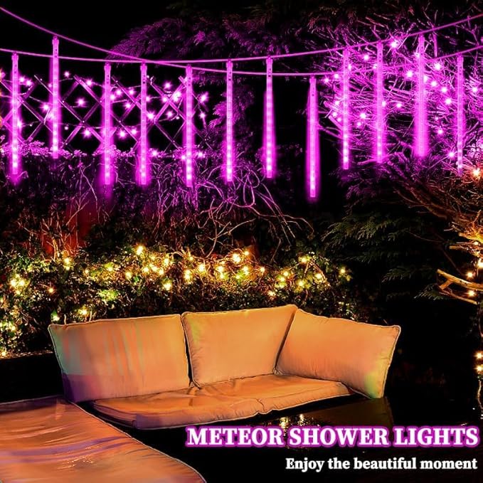 Purple Meteor Shower Lights, Christmas Lights 10 Tube 540 LED 20 Inch Icicle Raindrop Lights for Halloween Tree Patio Garden Roof Eaves Outdoor Decor, Waterproof Plug