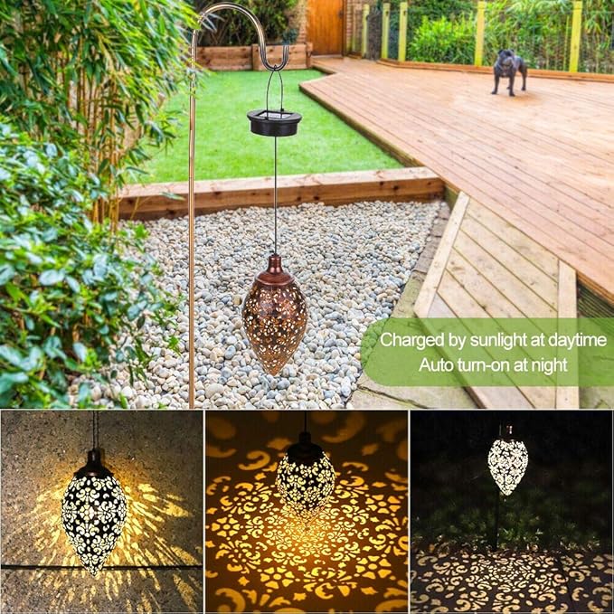 Hanging Solar Lights Solar Lantern LED Garden Lights Metal Lamp Waterproof for Outdoor Hanging Decor
