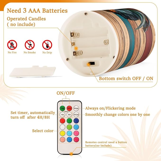 Flickering Flameless Candles, Rooster LED Candles with Remote Timer, Set of 2 Battery Operated Candle for Valentine Wedding Birthday