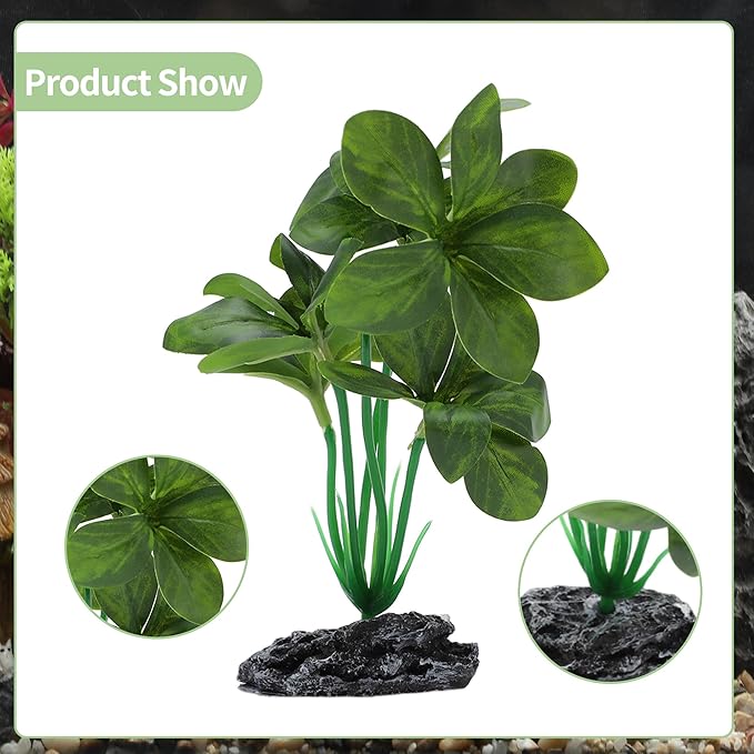 Aquarium Plastic Plants, Reptile Plant Decoration, Aquatic Plant Resin Decor, Betta Fish Tank Realistic Plants for Aquarium, 7.28" Height, Green