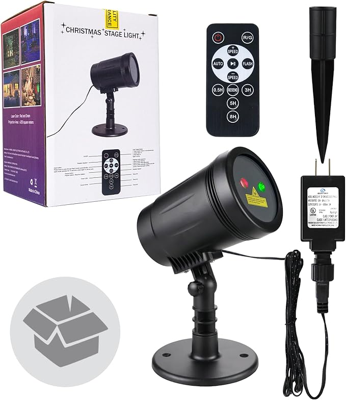 Outdoor Garden Laser Light Projector, Christmas Laser Lights with Red and Green Star Show, Waterproof Holiday Laser Light Landscape Spotlight, Suitable for Outdoor Garden, Home, Decoration, Party