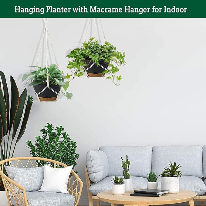 Hanging Planter Self Watering 10 Inch, 2 Pack Indoor Outdoor Hanging Baskets, Hanging Flower Pots with Drainage Hole & 2 Kinds of Plant Hangers for Garden Home Decor(Grey)…