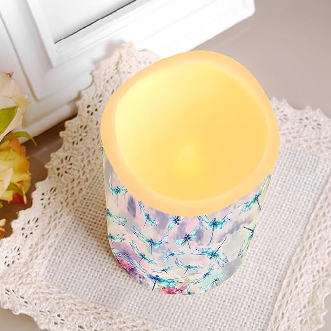 Ystardream Beautiful Dragonfly Flameless Candles Battery Operated with Timer, Remote Control, LED Flashing Candle Sets, Warm Color Flickering Candles Light for Party Room Table Decor Set of 2