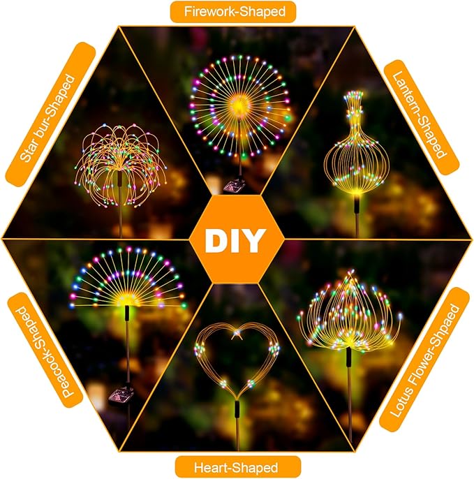 solar fireworks lights for outside, 150LED 8 Modes Fireworks Solar Lights Outdoor, Fairy Garden Flowers Lights for Yard Pathway wedding Party Christmas Diwali Garden Decor 4Pack (Multicolor)