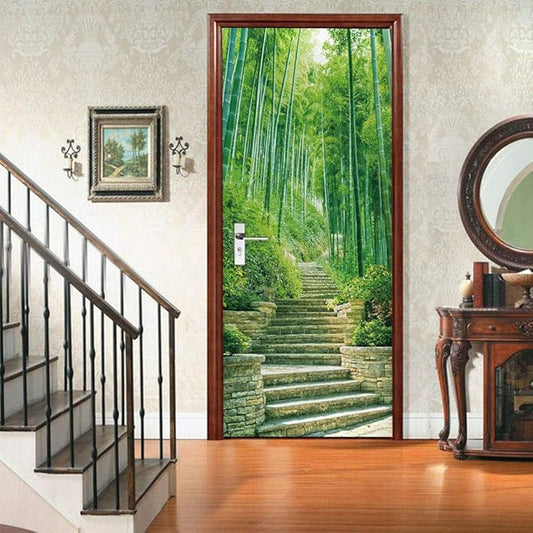 3D Door Stickers Murals Peel and Stick - Bamboo Wallpaper Self-Adhesive Decals - Removable PVC Waterproof Poster for Bedroom Living Room 31.5" x 78.7"