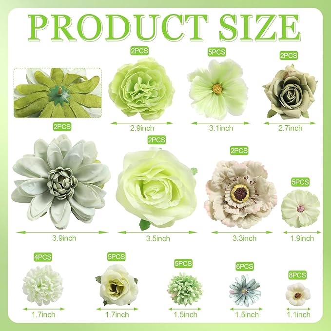 YYHUAWU Faux Flower Heads Mini Artificial Flower Heads Fake Peony Daisy Rose Flowers Multicolor Small Silk Daisy Flower Heads for Craft Garland Wedding Party DIY Home Decoration