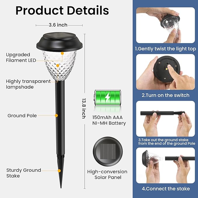 SOLPEX Solar Lights for Outside,8 Pack Solar Lights Outdoor Waterproof,Warm White Outdoor Solar Lights for Yard,Garden,Pathway,Patio and Landscape Lighting Decor