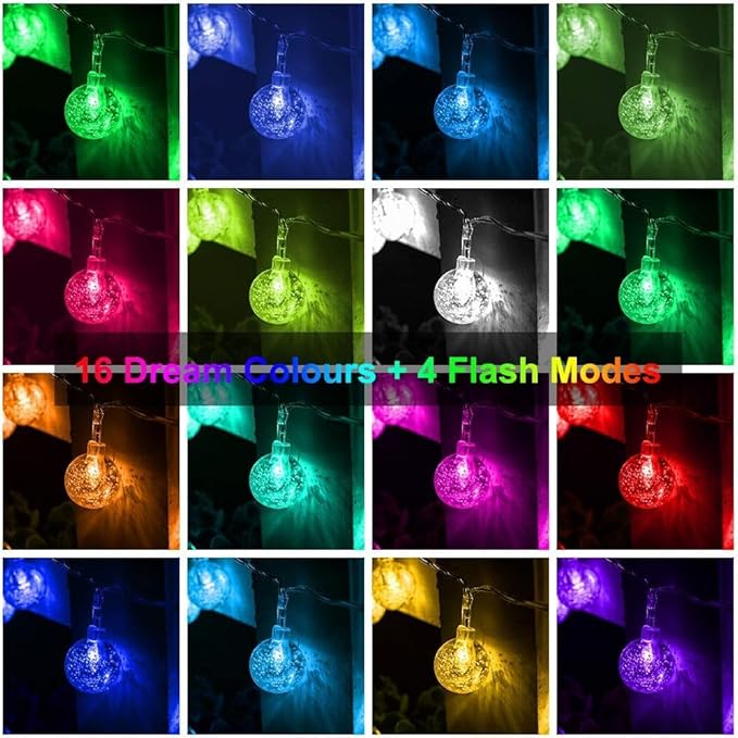 Coloured Globe String Lights Battery Operated,1 Pack 26.2FT 60 LED 16 Colour Changing Water Proof Crystal Ball Outdoor String Lights with Remote Control for Home, Patio,Party,Garden ,Christmas,Easter