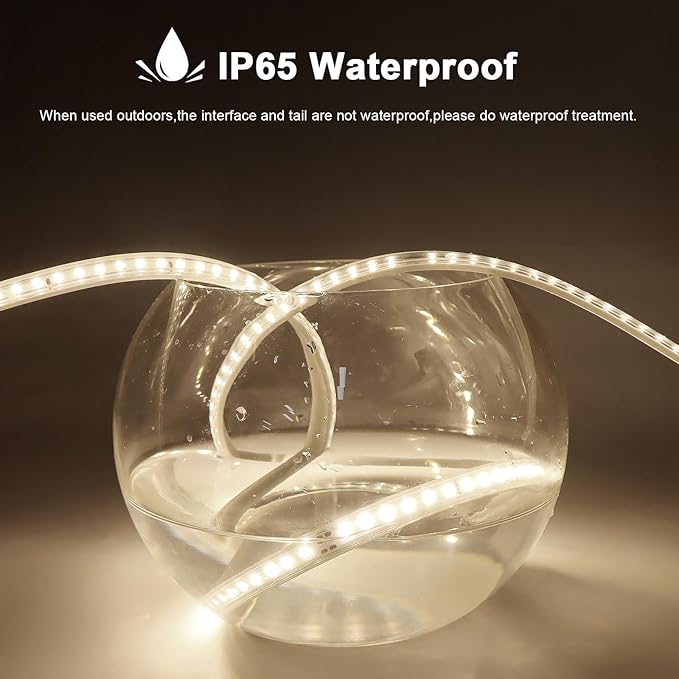 AIMENGTE Outdoor LED Strip Lights Plug in, Indoor Led Strip Lighting Waterproof, AC 110V, 240LEDs, 4000k Rope Lights for Garden, Patio, Living Room Cabinet Kitchen Mirror Lights (6.6ft, Daylight)