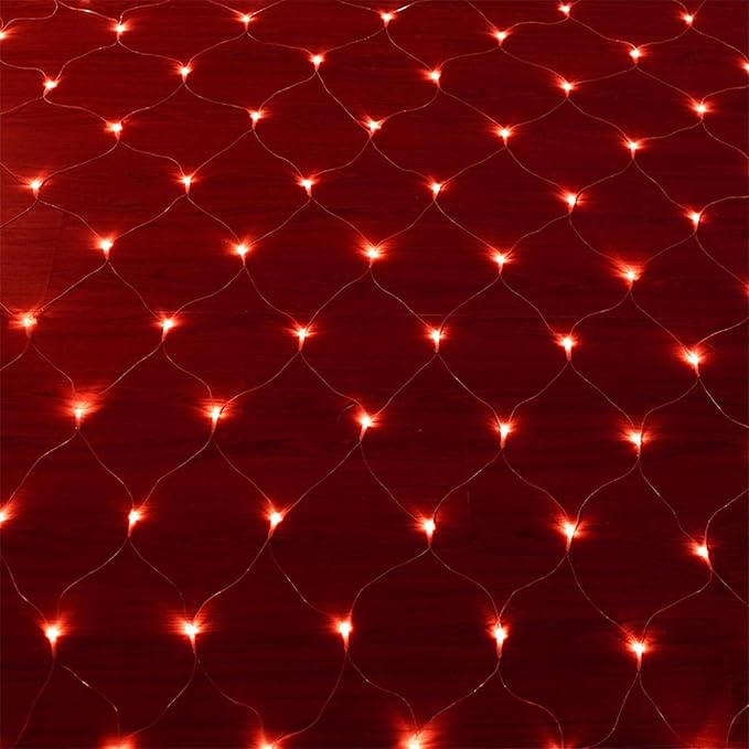 LJLNION Christmas Net Lights, 360 LED 12ft x 5ft Connectable Mesh Fairy String Lights, 8 Lighting Modes, Low Voltage Safe Adaptor for Xmas Trees Bushes Wedding Outdoor Holiday Garden Decorations, Red