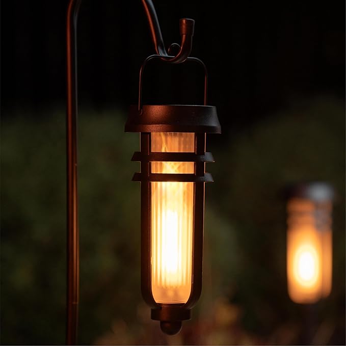 Metal Solar Torch Lights - Adjustable Height (24" - 50"), Outdoor Garden Decor with Patented LED, Waterproof Solar Tiki Torches for Yard, Patio, Garden Pathway, Matte Black – 2 Pack