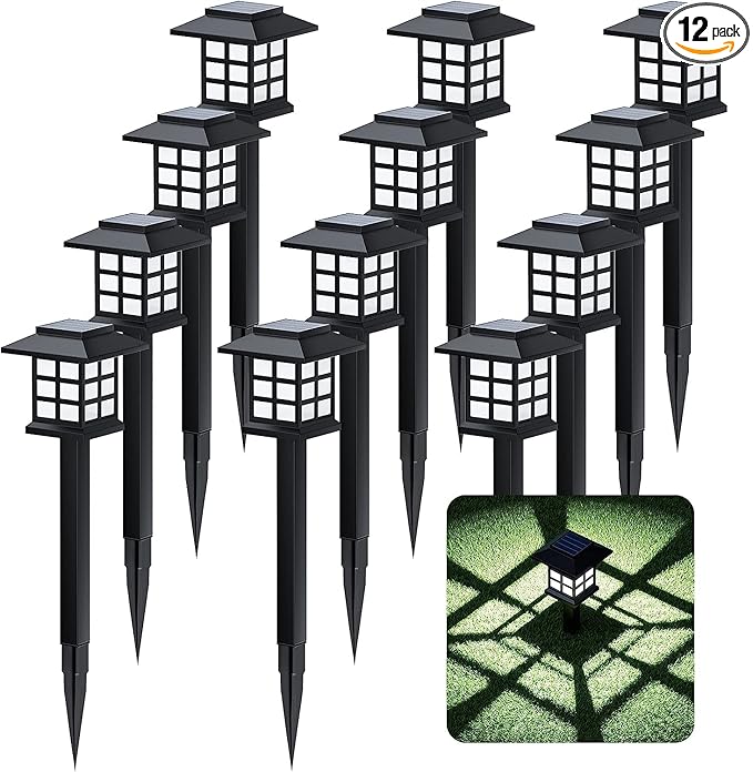 Solar Garden Outdoor Lights 12 Pack,Outdoor Landscape Lights Solar Waterproof Garden LED Lights for Pathway Patio Driveway Walkway Porch, Auto On/Off (Warm Light)