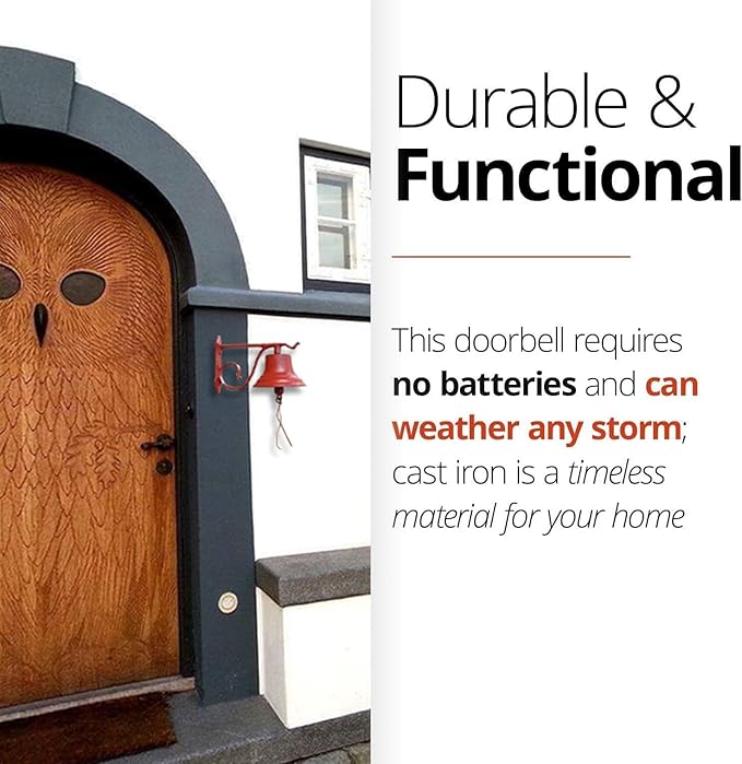 NACH Dinner Bell Outdoor, 8.5 x 5 x 6.5 inch, Antique Red Cast Iron Wall Bell, Decorative Doorbell for Outside