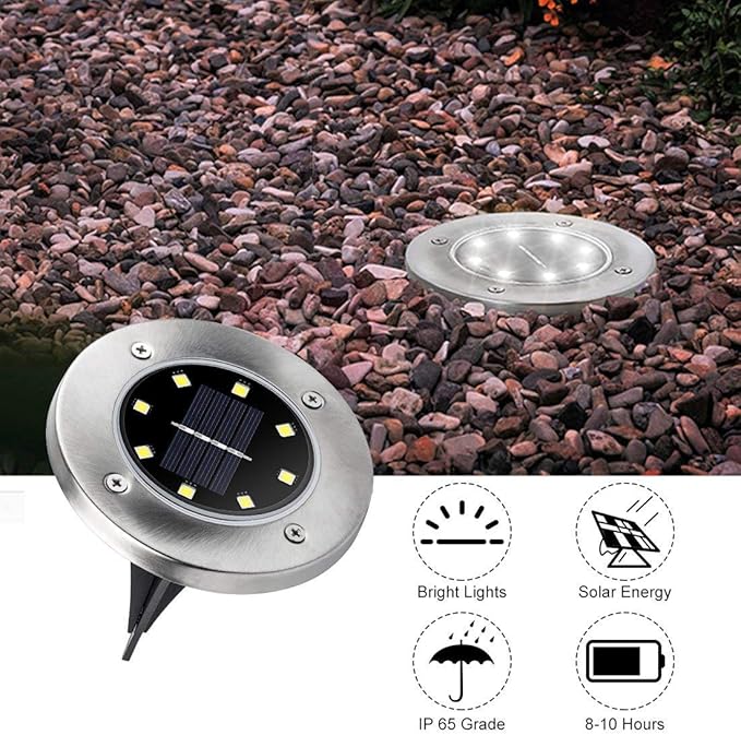 ZGWJ Solar Ground Lights,8 LED Disk Lights Upgraded Outdoor Garden Lights Landscape Lights for Lawn Pathway Yard Deck Patio Walkway White, 8 Pack