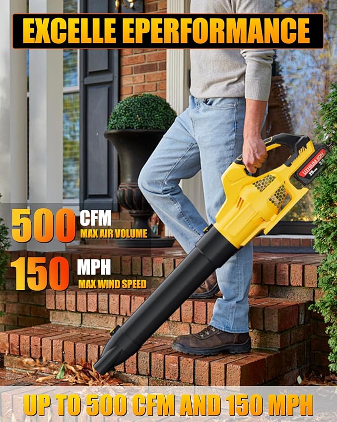 Leaf Blower Cordless Compatible with Dewalt 20V Max Battery, Electric Cordless Leaf Blower with 2× 3.0Ah Batteries and Charger,6 Speed Levels & 500CFM,Blowers for Blowing Leaves, Lawn Care and Dust