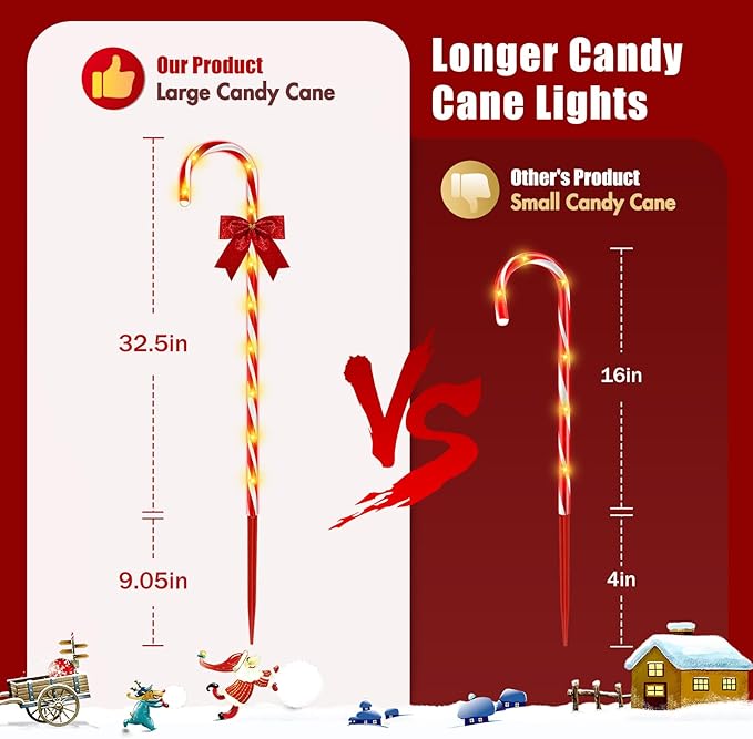 Christmas Candy Cane Pathway Lights, 12PCS 120 LED Christmas Lights Outdoor Decorations with Red Bow Waterproof, 8 Modes Timer Remote Christmas Walkway Lights for Xmas Home Yard Lawn Patio Decor
