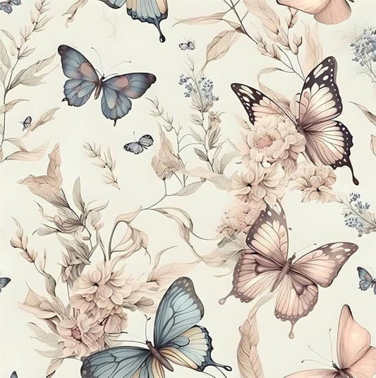 Wonderland Boho Butterfly Flowers Peel and Stick Wallpaper Self Adhesive Removable Easy Peel Off Stick on Wall Paper for Bedroom Cabinet Renter Friendly