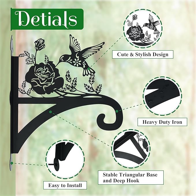 Hanging Plant Hanger Bracket Plant Hooks for Hanging Baskets Heavy Duty Decorative Hummingbird Silhouette Wall Mounted Hanging Plant Hangers Outdoor for Flower Pot Bird Feeder Wind Chimes