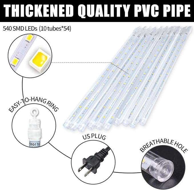 Purple Meteor Shower Lights, Christmas Lights 10 Tube 540 LED 20 Inch Icicle Raindrop Lights for Halloween Tree Patio Garden Roof Eaves Outdoor Decor, Waterproof Plug