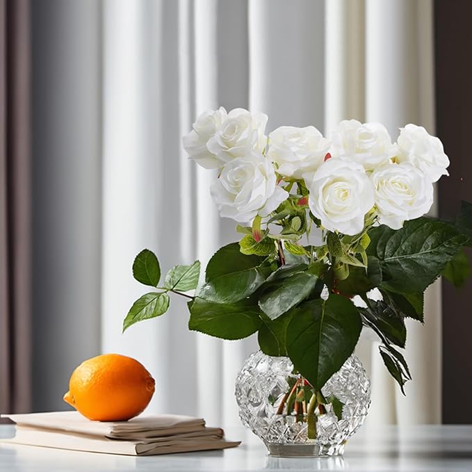 Fake Roses Not Bend The Peduncle Artificial Flowers Fake Flowers with Stems for DIY Wedding Bouquets Bridal Shower Centerpieces Arrangements Tables Decorations (24pcs,Pearl White)