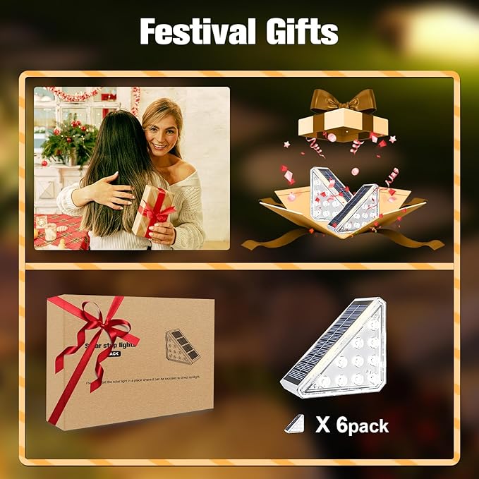 VOLISUN Solar Step Lights for Outside, Solar Stair Lights Outdoor Waterproof IP67, LED Outdoor Step Lights, Outdoor Stair Lights Decor for Deck, Front Step, Front Porch and Patio (6 Pack,Warm White)