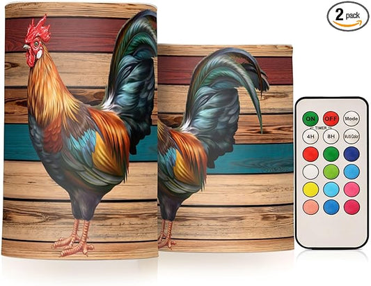 Flickering Flameless Candles, Rooster LED Candles with Remote Timer, Set of 2 Battery Operated Candle for Valentine Wedding Birthday