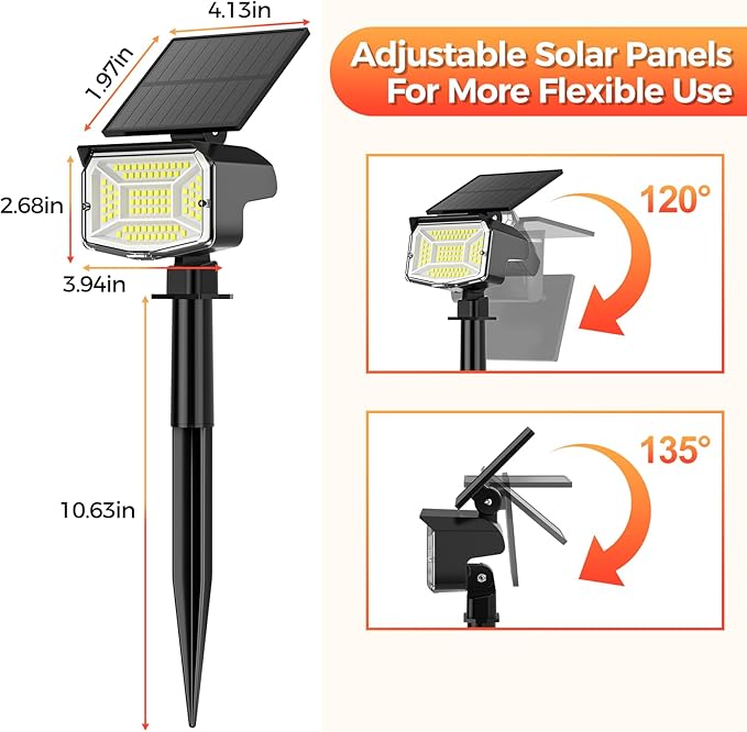 Solar Spot Lights Outdoor, 92 LEDs Landscape Lighting with 3 Lighting Modes and Auto On/Off, IP67 Waterproof Spotlights, Outdoor Solar Lights for Yard Garden, 2 Pack (Cool White)