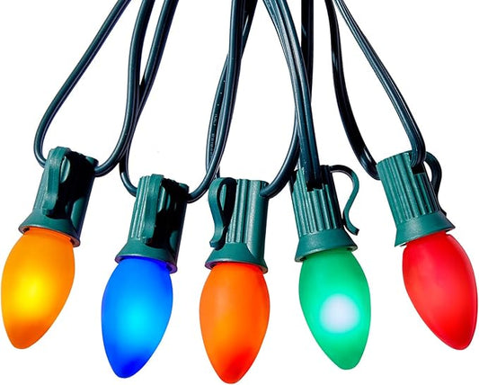 Multicolor C7 LED Christmas Lights Outdoor, 50FT Colorful Christmas String Lights with 50+2 Plastic Bulbs, Traditional Hanging Holiday Lights for Christmas Tree Patio Fence Roofline Xmas Decorations